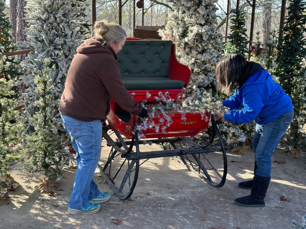 a man and a woman sitting on a cart